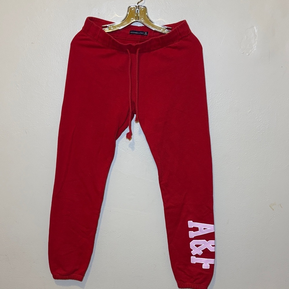 Abercrombie & Fitch Red Kids Jogger Sweatpants with A&F Leg Logo